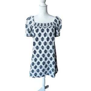 J. Crew Afternoon Dress Medium Gathered Floral Block Print Square Neck White XXS